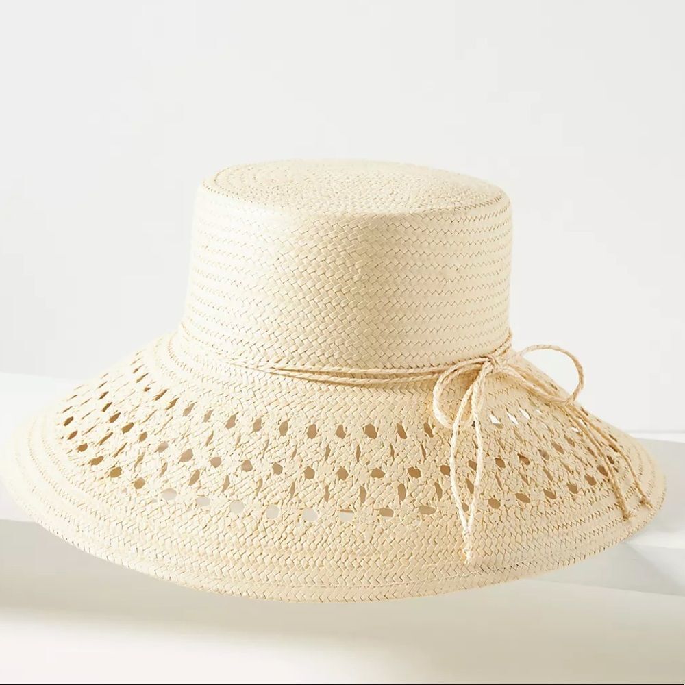 Anthropologie Thalia Woven Bucket Hat Flower Pot NWT Adjustable Sold Out style.